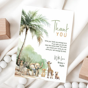Jungle Safari Animals Vertical Baby Shower Flat Thank You Card