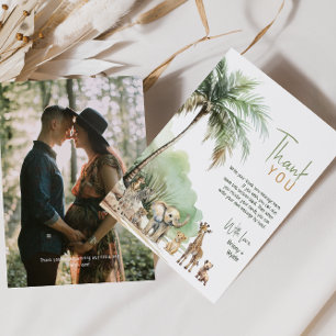 Jungle Safari Animals Vertical Baby Shower Photo Thank You Card
