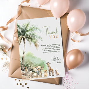 Jungle Safari Animals Vertical Kids Birthday Thank You Card