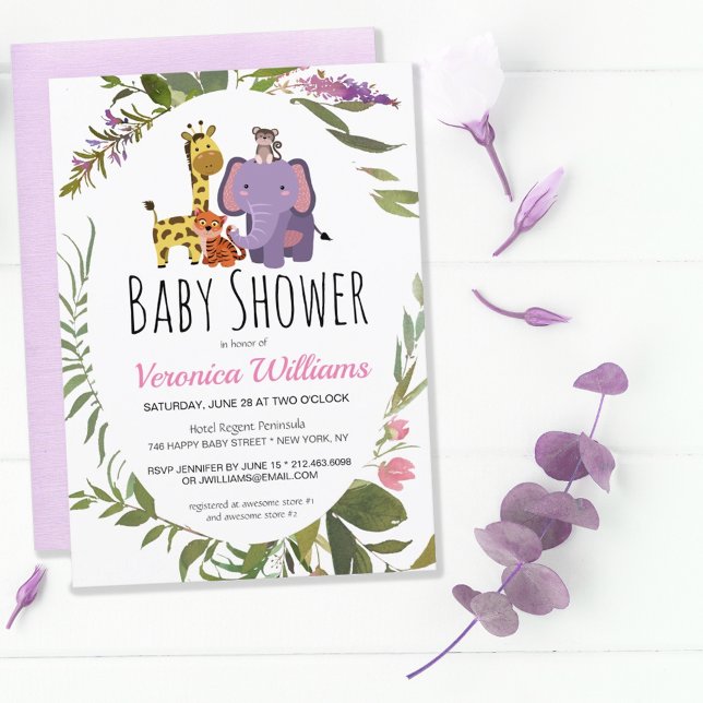 Jungle Safari Animals Watercolor Baby Shower Invitation (Creator Uploaded)