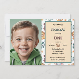 Jungle Safari Animals Watercolor Photo Birthday Invitation