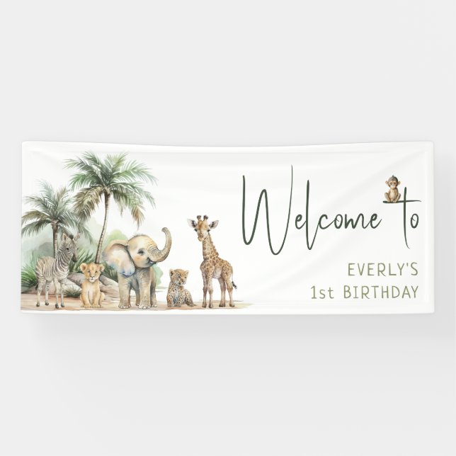 Jungle Safari Animals Welcome Birthday Party Banner (Horizontal)