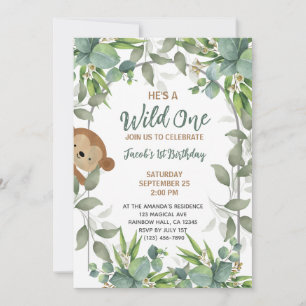 Jungle Safari Animals Wild One 1st Birthday Boy  Invitation