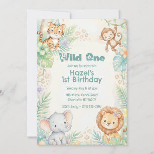 Jungle Safari Animals Wild One 1st Birthday  Invitation