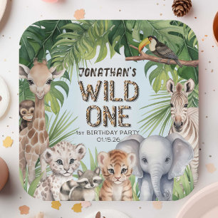 Jungle safari animals wild one 1st birthday paper plate