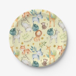 Jungle safari animals yellow second birthday paper plate