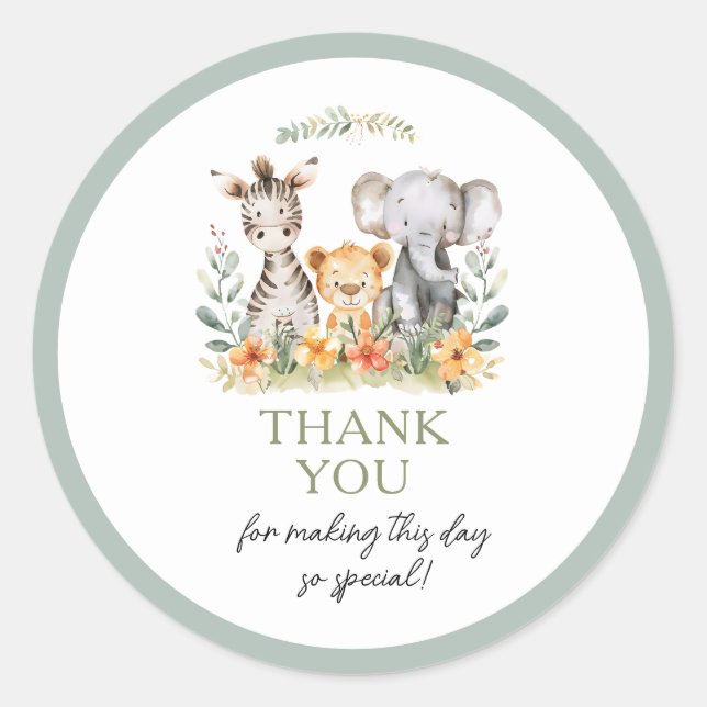 Jungle Safari Baby Animal Baby Shower Classic Round Sticker (Front)