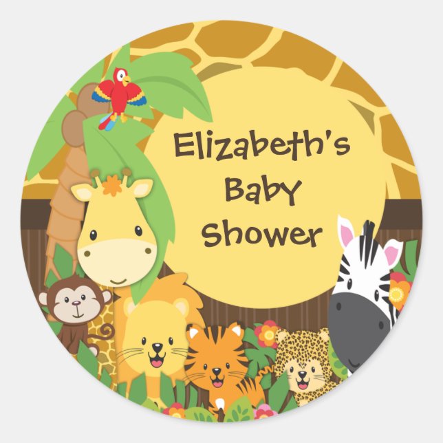 Jungle Safari Baby Animals Baby Shower Stickers (Front)