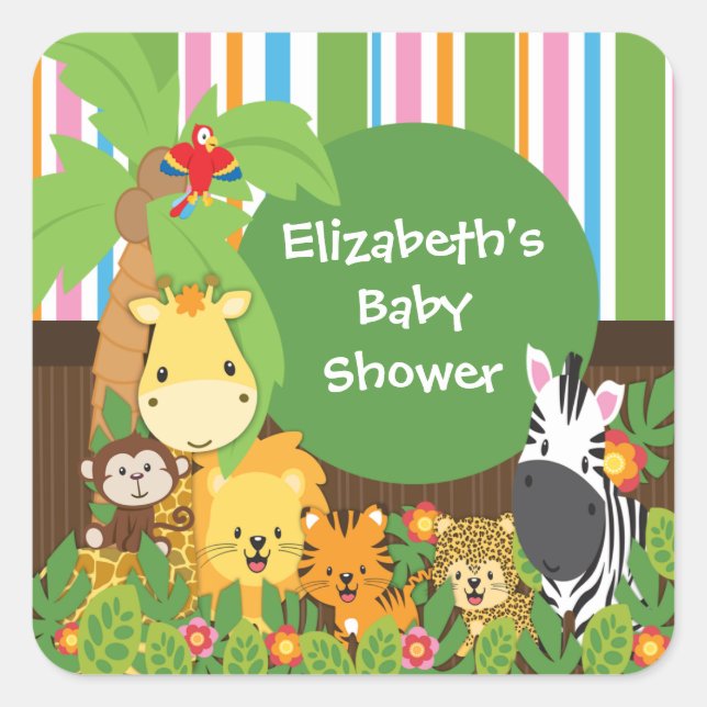 Jungle Safari Baby Animals Baby Shower Stickers (Front)
