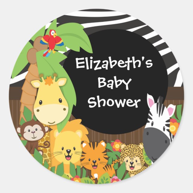Jungle Safari Baby Animals Baby Shower Stickers (Front)
