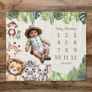 Jungle Safari Baby Milestone Fleece Blanket