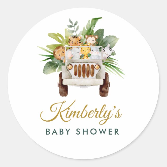 jungle safari baby shower classic round sticker (Front)