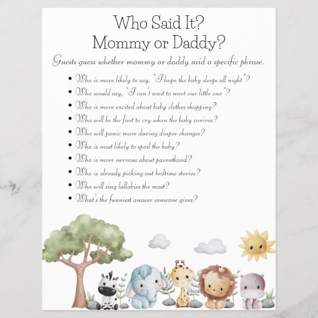 Jungle Safari Baby Shower Games Flyer (Front)