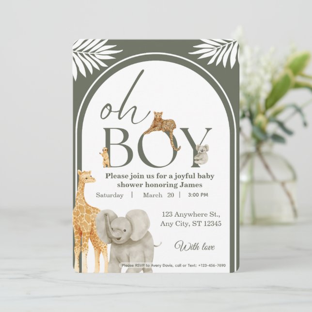Jungle Safari Baby Shower Invitation (Standing Front)