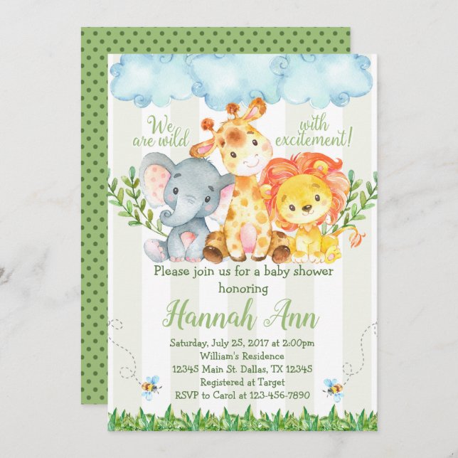Jungle Safari Baby Shower Invitation Invite (Front/Back)