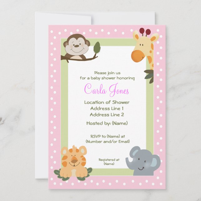 Jungle Safari Baby Shower Invitations 5 x 7 size (Front)