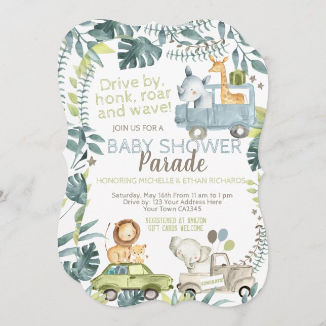 Jungle Safari Baby Shower Parade Invitation (Front/Back)