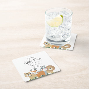 Jungle Safari Baby Shower Square Paper Coaster