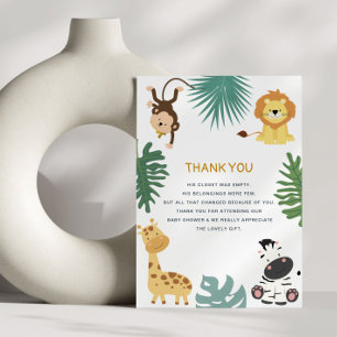 jungle safari baby shower thank you card