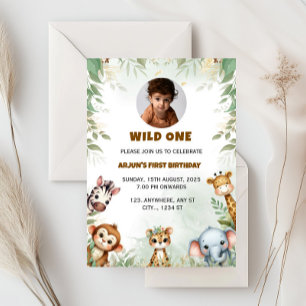 Jungle Safari Birthday Boy Invitation, Wild One Invitation