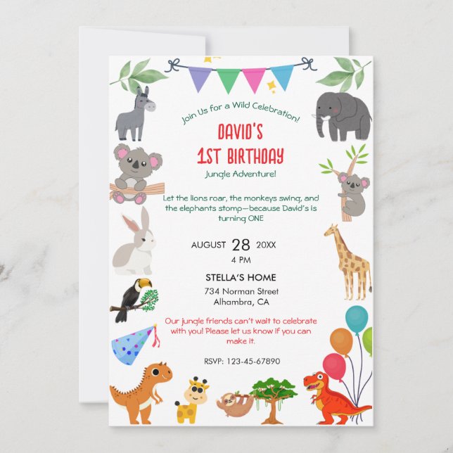 Jungle Safari Birthday Invitation – Wild One Theme (Front)