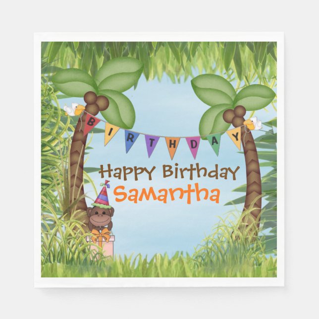 Jungle Safari Birthday Paper  Napkin (Front)