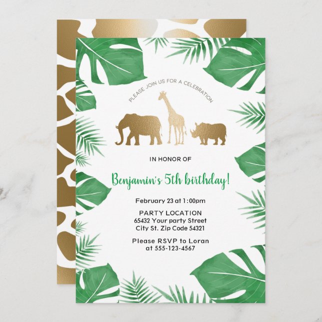 Jungle, Safari Birthday Party Invitation (Front/Back)