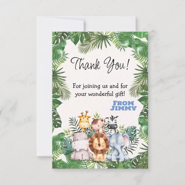 Jungle Safari Birthday  Thank You Card (Front)