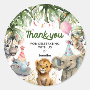 Jungle Safari Birthday Thank you Round Sticker