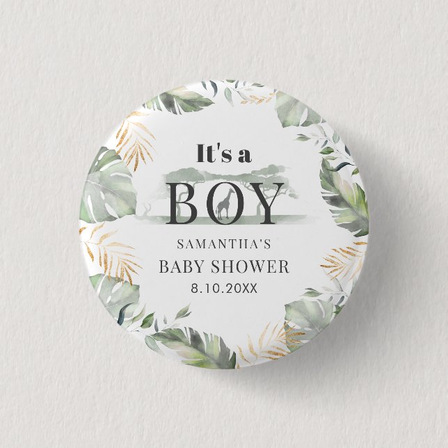 Jungle Safari Botanical Boy Baby Shower 3 Cm Round Badge (Front)