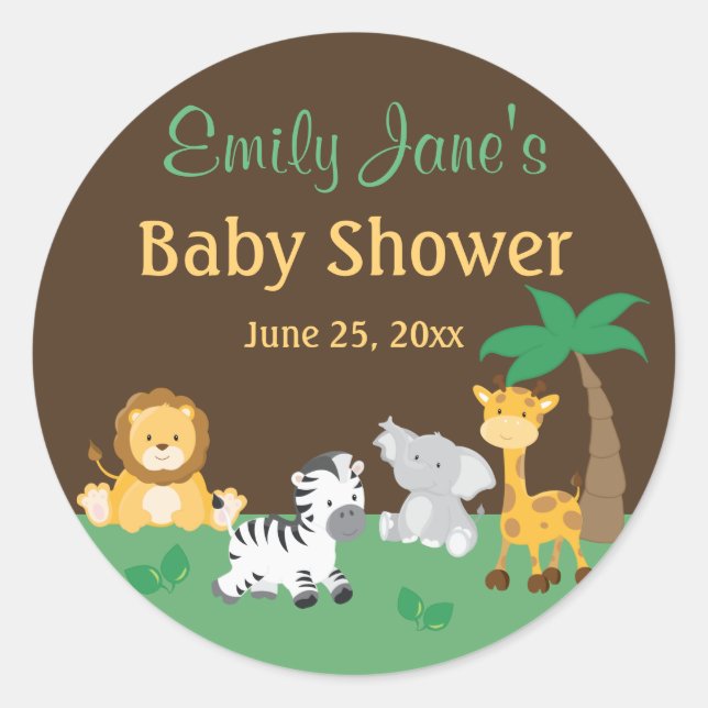Jungle Safari Boy Baby Shower Stickers (Front)