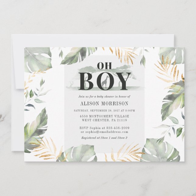 Jungle Safari Boy Giraffe Baby Shower Invitation (Front)