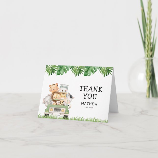 Jungle Safari Boy Wild One Birthday Folded Thank Y You Card (Front)