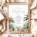 Jungle Safari "Calling All Party Animals" Birthday Invitation<br><div class="desc">Celebrate your little one's special day with our jungle safari "calling all party animals" birthday invitation, perfect for a cute and whimsical occasion! It features a modern safari animal theme with adorable jungle creatures like a monkey, elephant, giraffe, lion, and zebra. With its simple natural boho-inspired watercolor landscape, this sweet...</div>