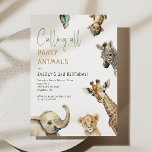 Jungle Safari "Calling all Party Animals" Birthday Invitation<br><div class="desc">Celebrate your little one's special day with our jungle safari "calling all party animals" birthday invitation, perfect for a cute and whimsical occasion! It features a modern safari animal theme with adorable jungle creatures like a monkey, elephant, giraffe, lion, and zebra. With its simple natural boho-inspired watercolor landscape, this sweet...</div>