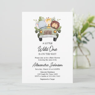 Jungle Safari Car Theme Boy Baby Shower Invitation