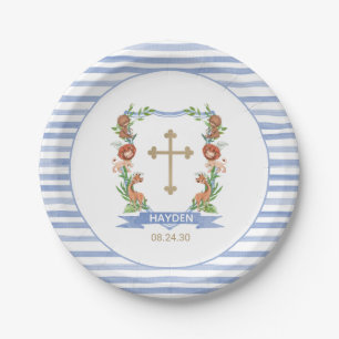 Jungle Safari Crest Boy Baptism Paper Plate
