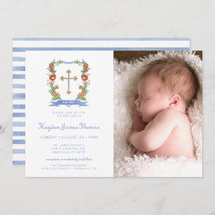 Jungle Safari Crest Photo Baptism Invitation
