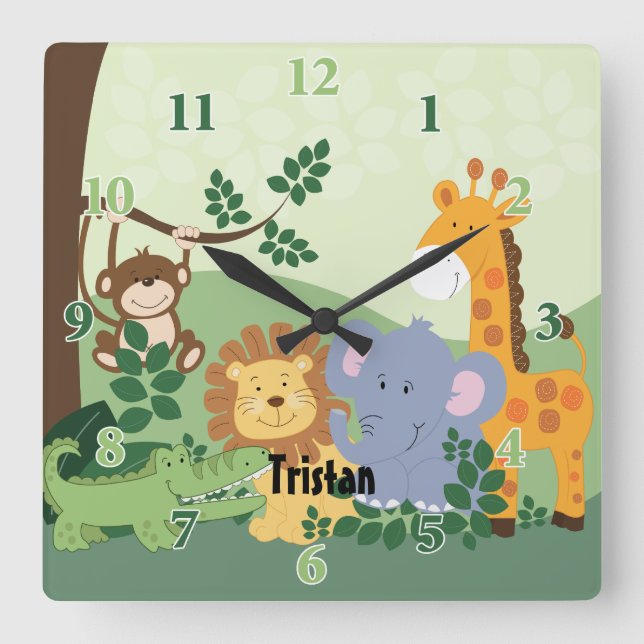 Jungle Safari Customizable Square Clock (Front)