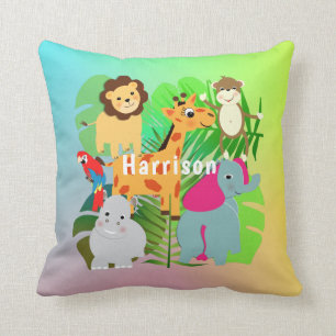 Jungle Safari Cute Animals Kids Personalised Cushion