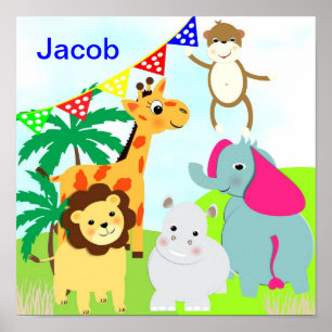 Jungle Safari Cute Animals Personalised Picture Poster