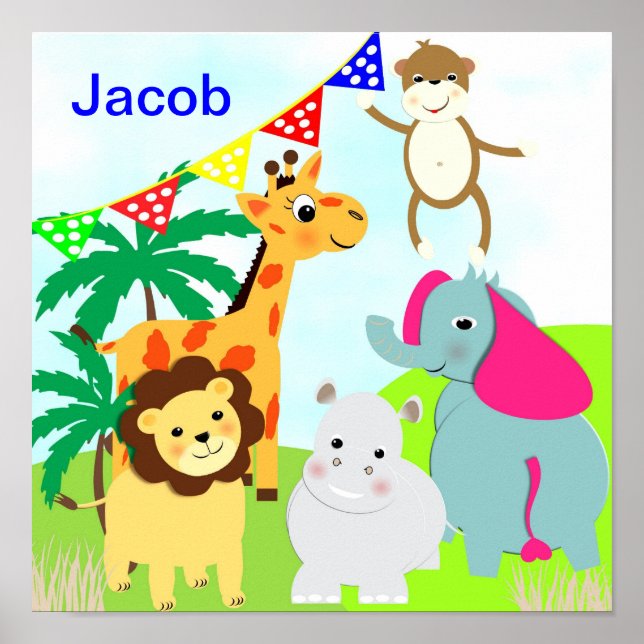 Jungle Safari Cute Animals Personalised Picture Poster (Front)