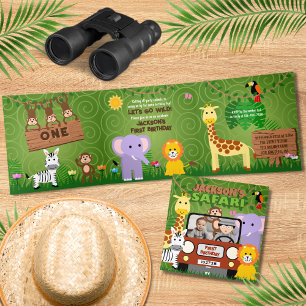 Jungle Safari Cute Animals Wild One Kids Birthday Tri-Fold Card