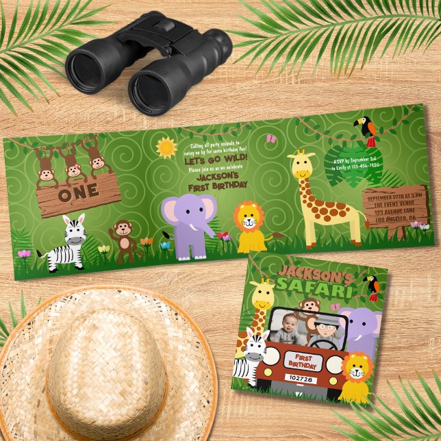 Jungle Safari Cute Animals Wild One Kids Birthday Tri-Fold Card (Creator Uploaded)