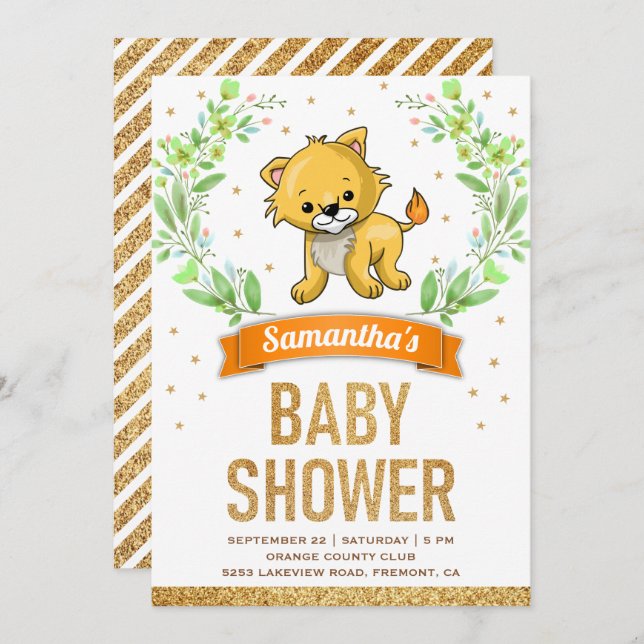 Jungle Safari Cute Lion Baby Shower Invitation (Front/Back)