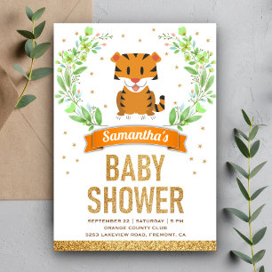 Jungle Safari Cute Tiger Baby Shower Invitation