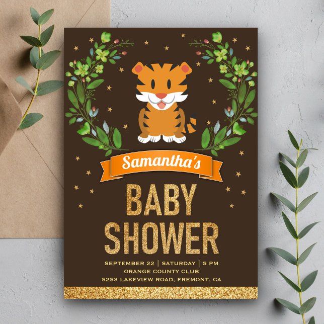Jungle Safari Cute Tiger Baby Shower Invitation (Creator Uploaded)