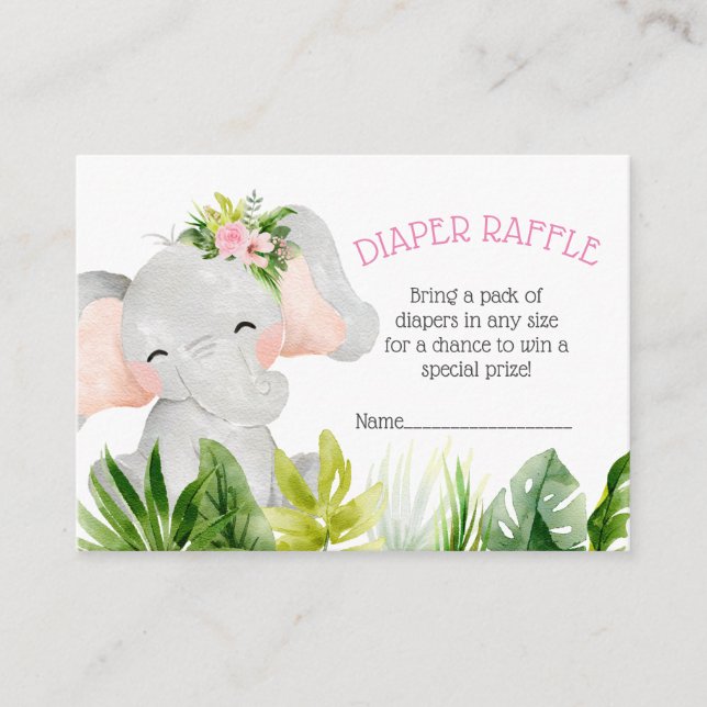 Jungle Safari Diaper Elephant Raffle Enclosure Card (Front)