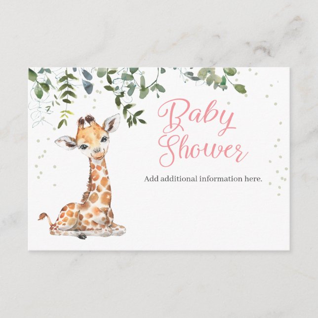 Jungle Safari Giraffe Baby Shower Enclosure Card (Front)