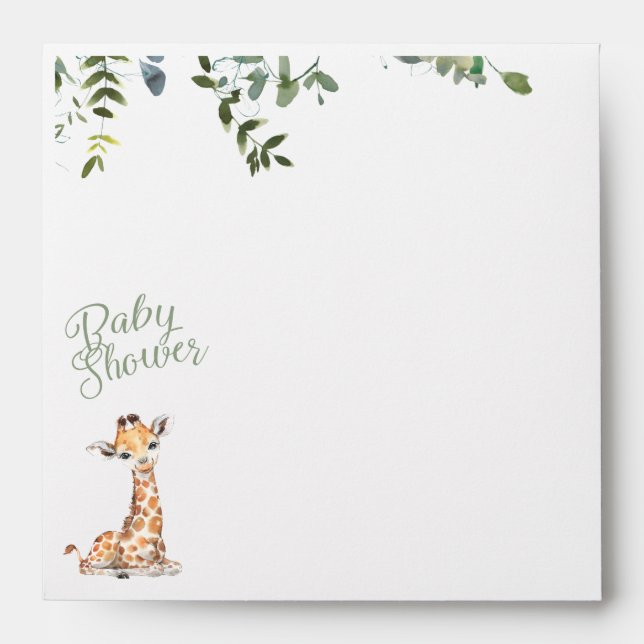 Jungle Safari Giraffe Sage Green Baby Shower Envelope (Front)